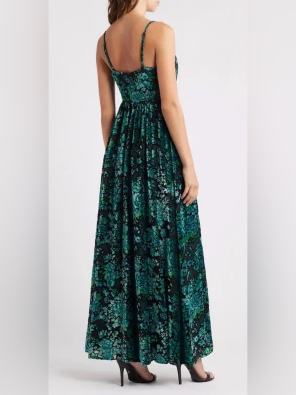 Lulus Minka Emerald Green Floral Velvet Burnout Spaghetti Straps Maxi Dress NWOT - Picture 2 of 11